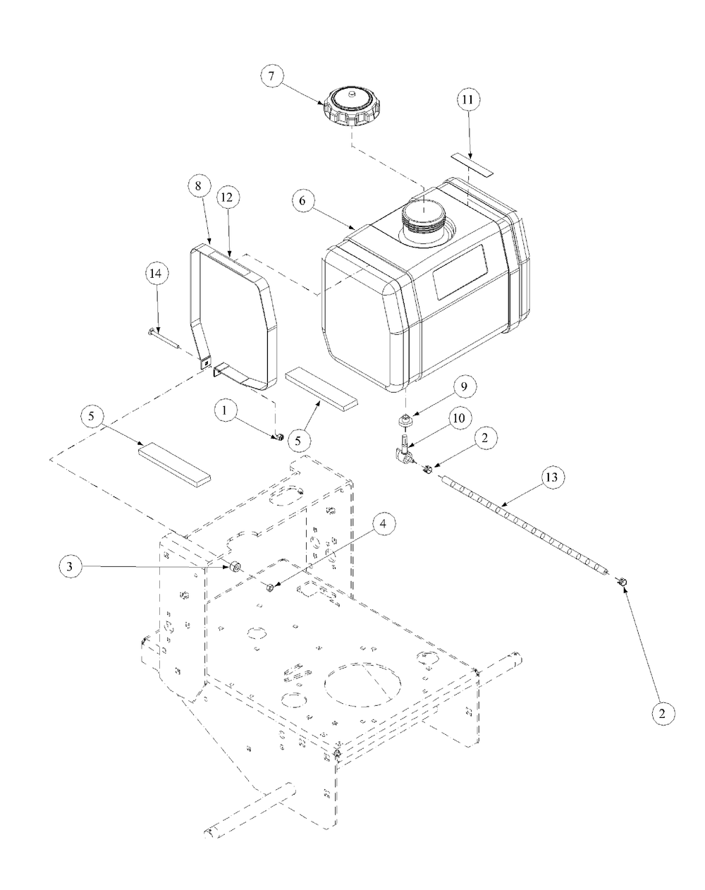 Tank Assembly Diagram and Parts List for G1436 55AE231R150-WAM Cub Cadet Lawn Mower